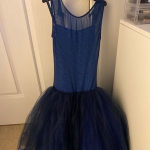 Navy blue, sparkly, ballet costume.